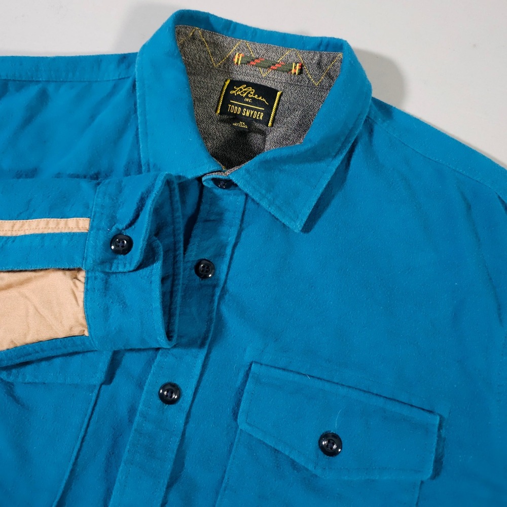 L.L. Bean Todd Snyder Men XL Teal Blue Chamois Elbow Patch Shirt 512243